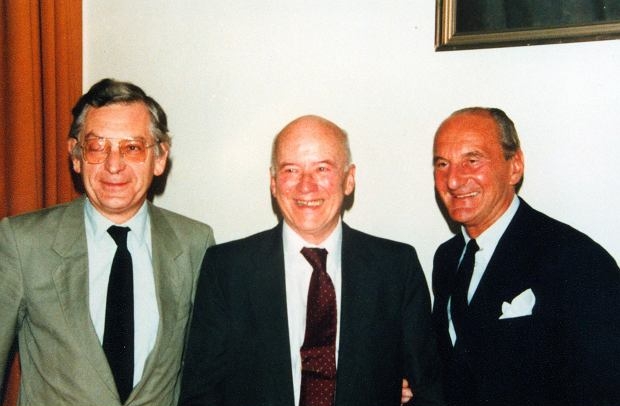 Dyrektorzy Rozgłośni Polskiej Radia Wolna Europa, 1987. Od lewej: Zdzisław Najder, Jan Nowak-Jeziorański, Zygmunt Michałowski