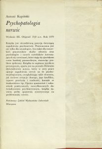Antoni Kępiński, „Psychopatologia nerwic”, Państwowy Zakład Wydawnictw Lekarskich, Warszawa 1979