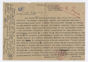 Żartobliwe pismo dotyczące nieformalnego biura filmowego Miczura-Film założonego przez Tadeusza i Stanisława Różewiczów oraz Kornela Filipowicza, 1959