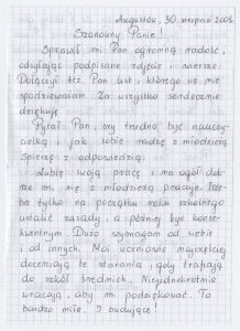 List od Małgorzaty Kierkli z podziękowaniem za autografy, 30 sierpnia 2008