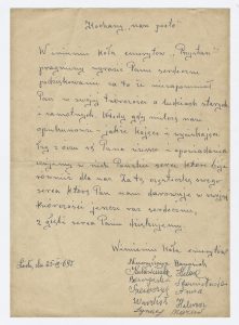 List od łódzkiego Koła Emerytów do Tadeusza Różewicza z podziękowaniami za twórczość poświęconą ludziom starym i samotnym, 25 marca 1969