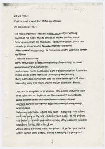 Tadeusz Różewicz, fragmenty „Dziennika Gliwickiego” wydane w tomie Matka odchodzi (1999), maszynopis z poprawkami