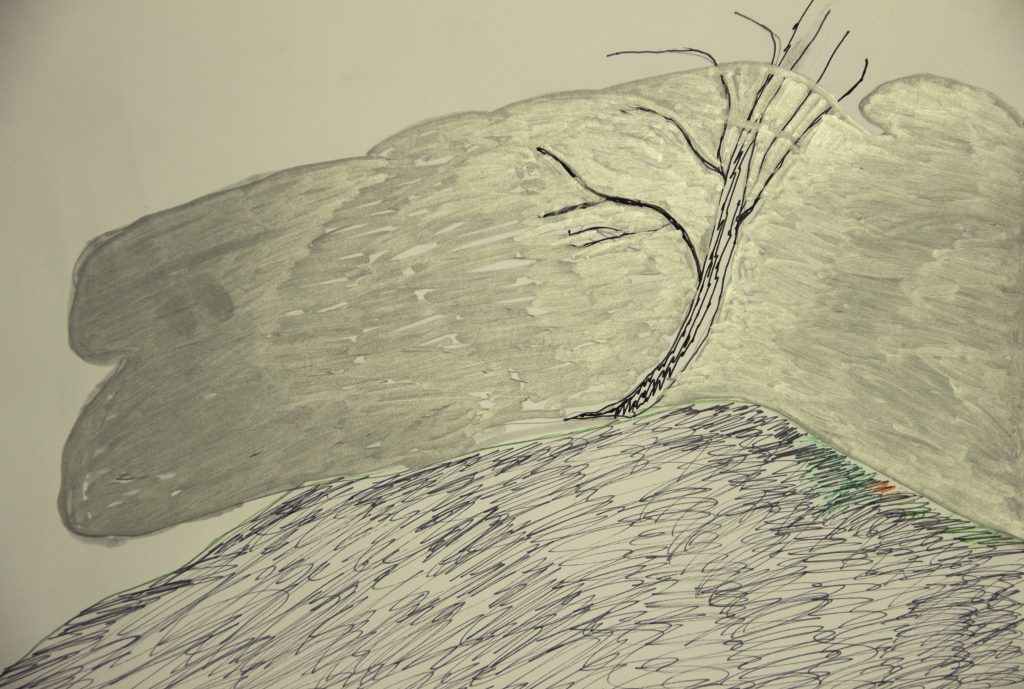 Drzewo na wietrze – Toudi
[Opis]: „Praca powstała na wzór rysunku Baczyńskiego. Kolejność: szkic, wypełnienie”.
[Refleksja]: „Brak refleksji”.
